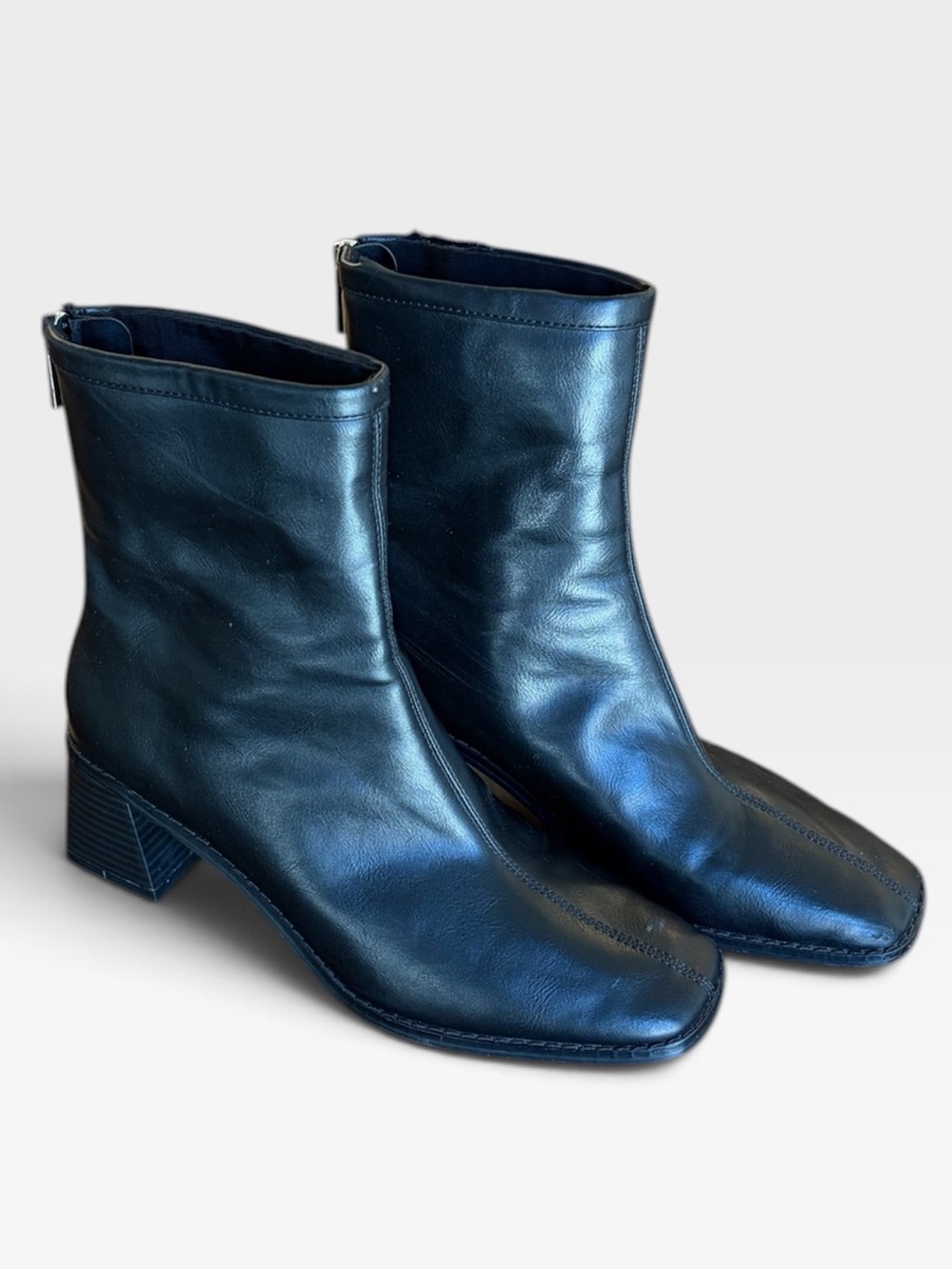 Black Faux Leather Ankle Boots